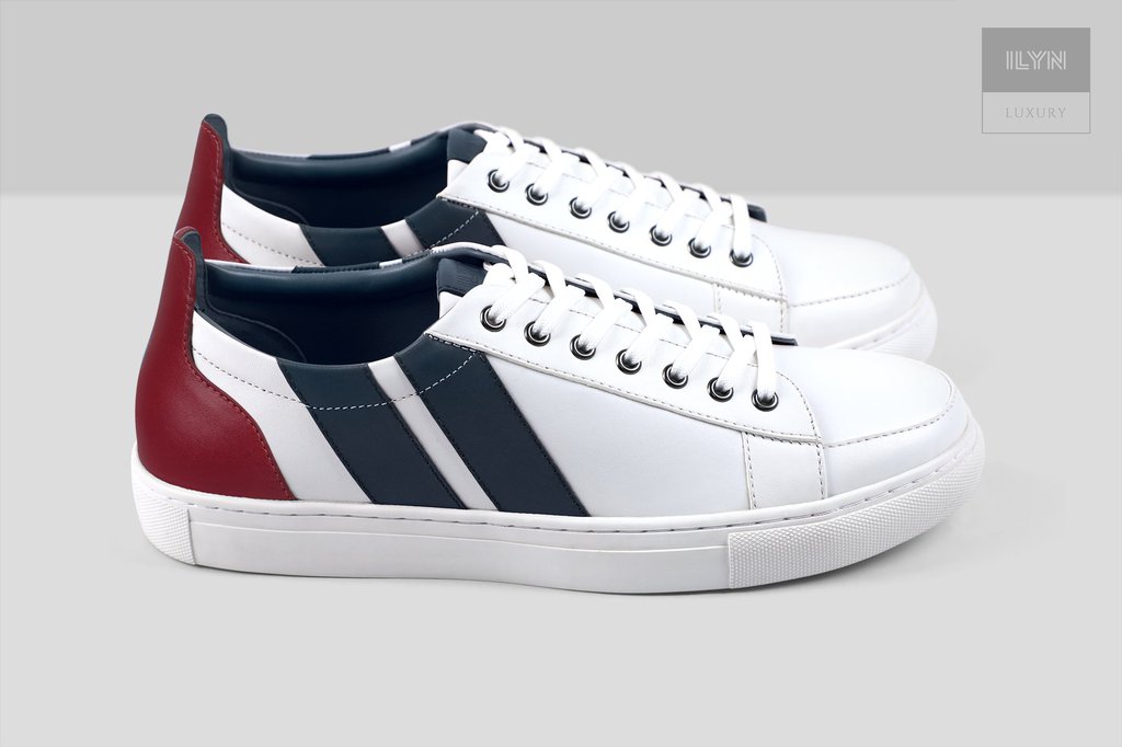 LUXURY Leather Sneakers White/Navy/Red ILYN