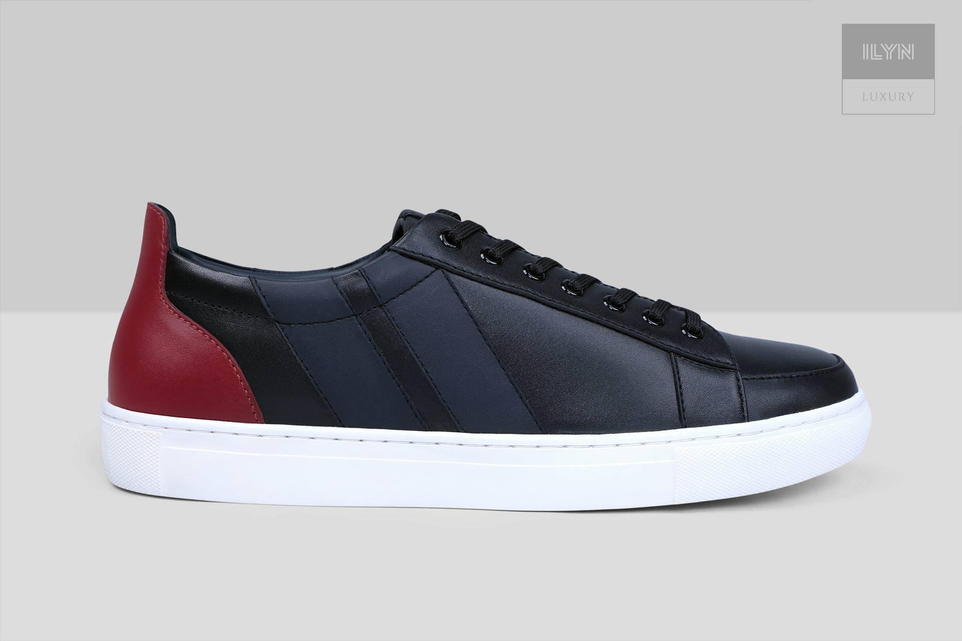 LUXURY Leather Sneakers Black/Navy/Red ILYN
